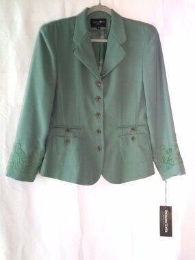 Frances & Rita Petite Mint Green Blazer Embroidered Career Office Jacket